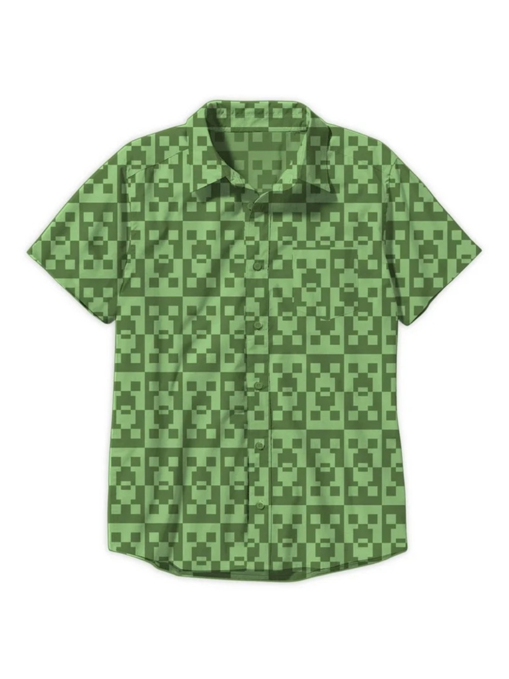 Minecraft Boys Creeper All-Over Print Short Sleeve Button-Down Shirt-Green 🎮💚✨